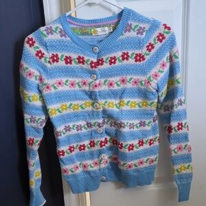 Mini Boden Blue Floral Striped Cardigan